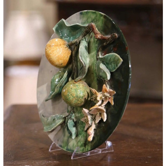 Late 19th Century 19th Century French Hand-Painted Barbotine Faience Wall Plate Stamped Longchamp For Sale - Image 5 of 9