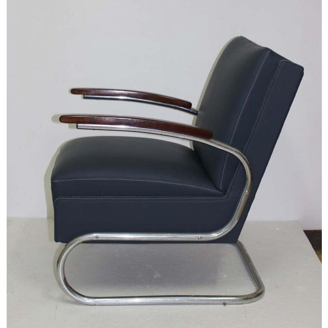 Blue Chrome Tubular Steel S 411 Cantilever Armchair from Thonet, 1930s For Sale - Image 8 of 8