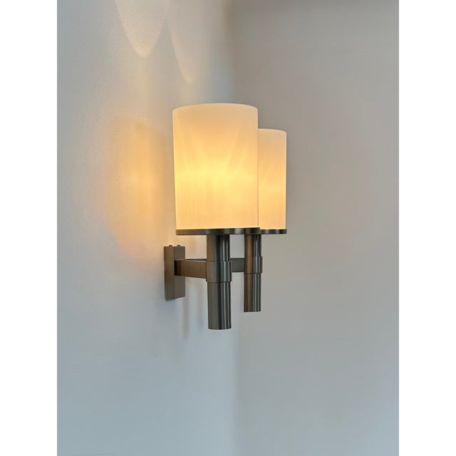 Silver Model 1141 Double Wall Light in Metal and Opaline Glass from Perzel, France, 1960 For Sale - Image 8 of 11