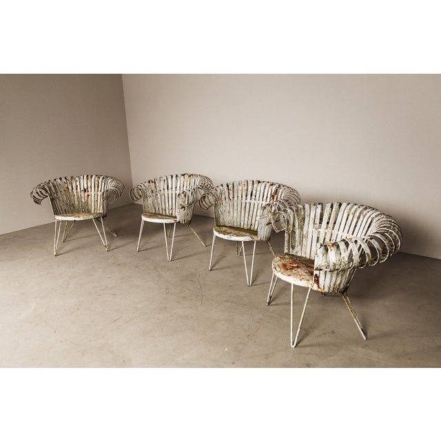 Mid-Century Modern French Wrought Iron Lounge Garden Chairs with Spiral Armrests, 1950, Set of 4 For Sale - Image 3 of 16
