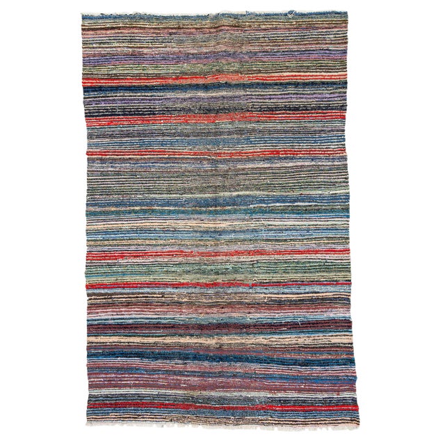 1960s Vintage Handwoven Colorful Rug- 5′2″ × 8′ For Sale