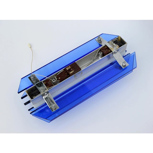 Blue Veca Blue Mid-Century Modern Glass Chrome Wall Sconce, Light Fixture Italy For Sale - Image 8 of 11