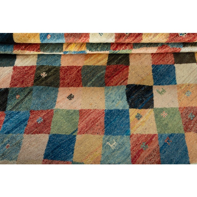 Gabbeh Nomad Rug with Diamond Pattern with Natural Colors For Sale - Image 9 of 12