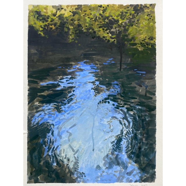 Paper Impressionist Style Painting of Moving Water on Paper by Bryan Young For Sale - Image 7 of 8