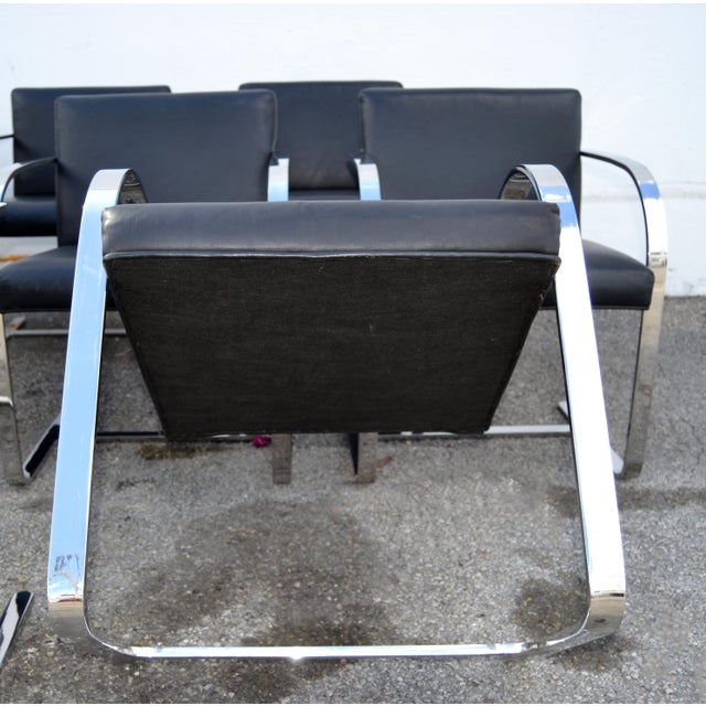 Set 8 Attributed to Mies Van Der Rohe for Knoll Stainless Steel Brno Chairs Black Leather 1977 For Sale - Image 13 of 18