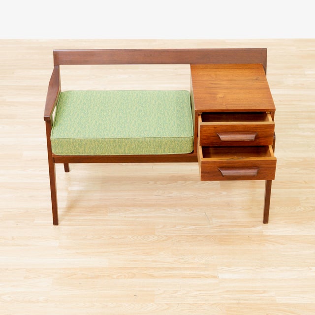 Mid-Century Modern Mid 20th Century Entryway Bench in Teak & Green For Sale - Image 3 of 10