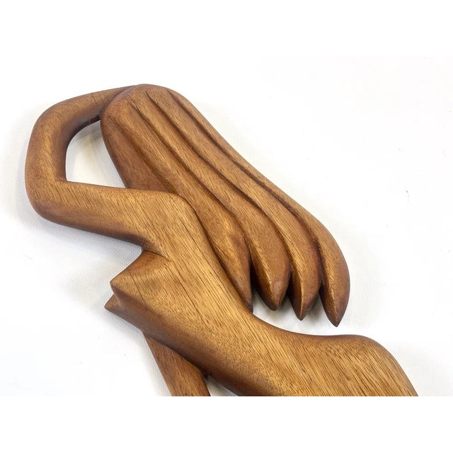 Brown Mid-Century Italian Carved Oak Wall Sculpture of Nude Female, 1960s For Sale - Image 8 of 11