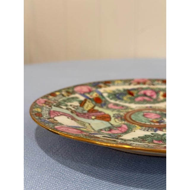 Rose Vintage Japanese Famille Rose Style Decorative Porcelain Plate With Figural Scenes For Sale - Image 8 of 9