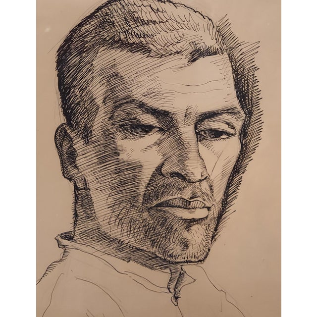 Portraiture 1950s Hawaii Artist Robert Lee Eskridge Pen and Ink Drawing - Framed For Sale - Image 3 of 6