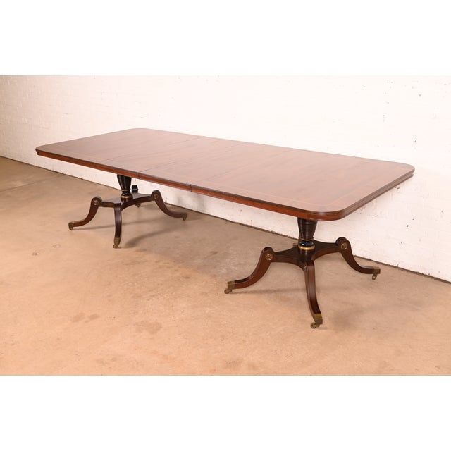 Kittinger Regency Banded Mahogany Double Pedestal Extension Dining Table, Newly Refinished For Sale - Image 16 of 16