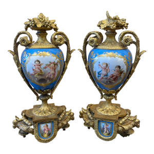 Pair of 19th Century Sèvres-Style Porcelain Vases With Gilt Bronze Mounts, Signed Mourey