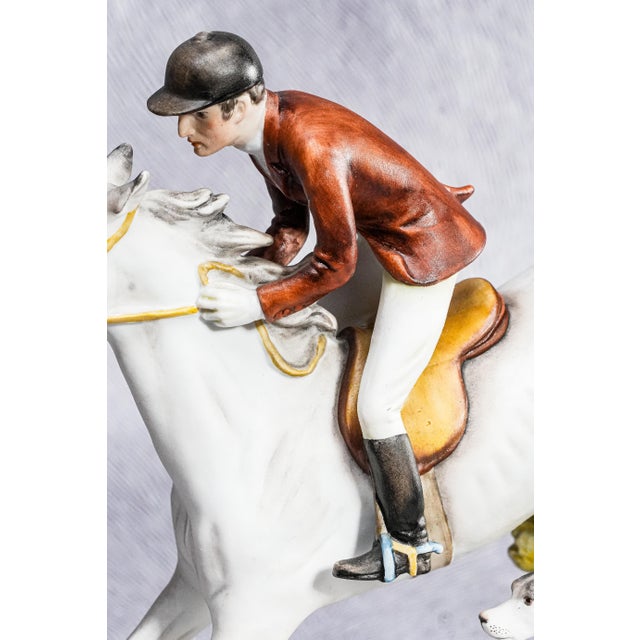 Hand Painted Vintage German Porcelain Horse Fox Hunting Dog Statue Sculpture For Sale - Image 4 of 18