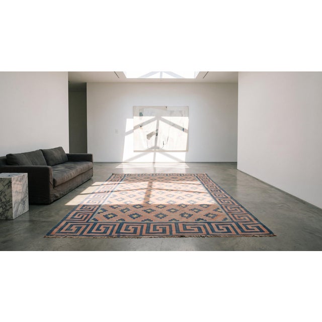 1930s White Diamond Antique Indian Dhurrie Rug 6' X 8' 6" Handknotted Cotton Carpet For Sale - Image 11 of 12