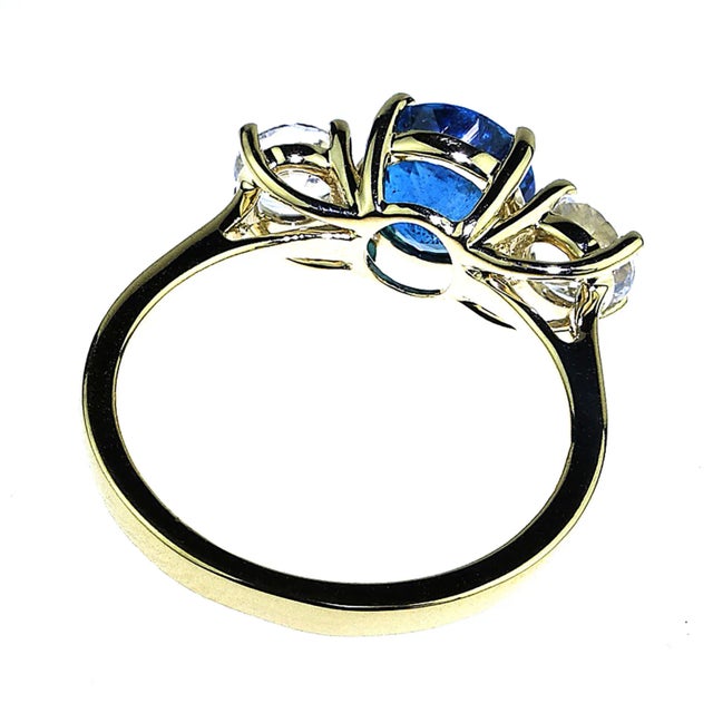 Traditional Blue Tourmaline and White Cambodian Zircon Cocktail Ring For Sale - Image 3 of 9