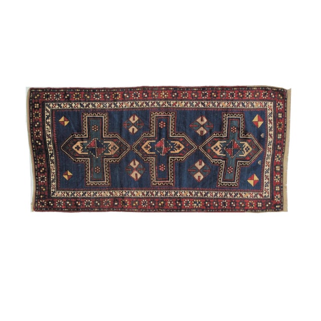 Blue 1900s Persian Blue Eagle Kazak - 3'10" X 7'10" For Sale - Image 8 of 8