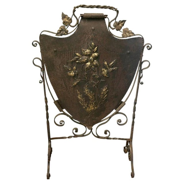 Metal Victorian Arts and Crafts Gothic Iron Shield Fire Screen, 1880 For Sale - Image 7 of 7