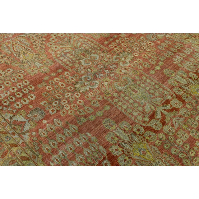 Antique Malayer Style Rug With Terracotta Field and Sage Green Boteh Motifs For Sale - Image 9 of 12