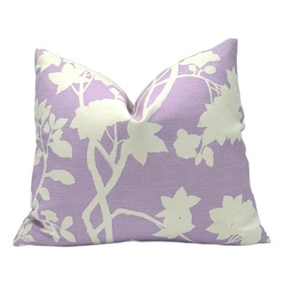 Quadrille Happy Garden in Lavender Background on Tint Throw Pillow Cover For Sale