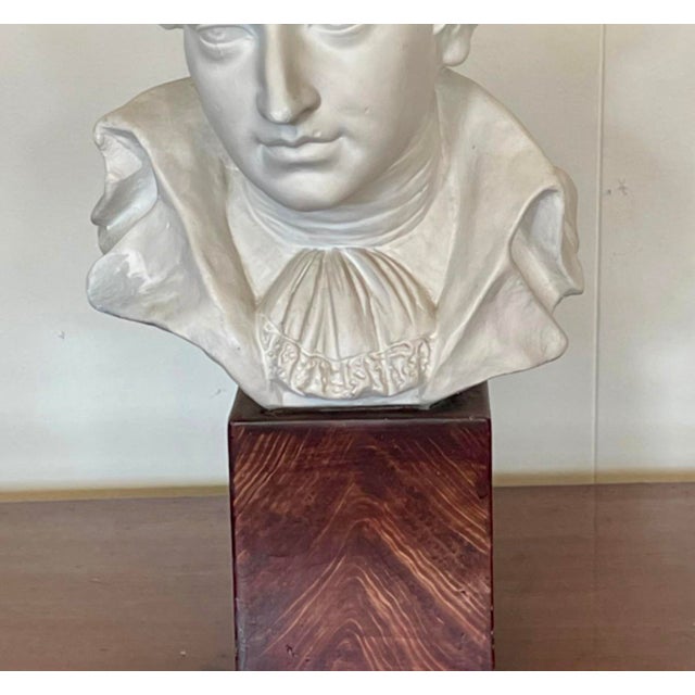 White Mid 20th Century Ludwig Van Beethoven Plaster Bust Mounted on Wood Block For Sale - Image 8 of 12