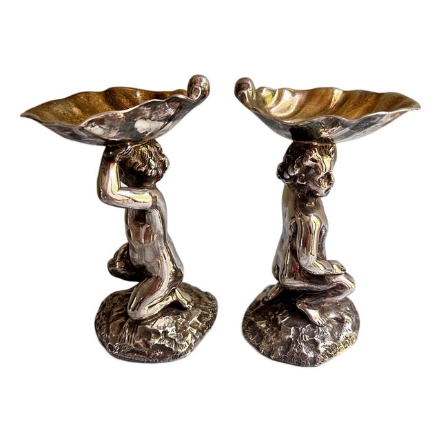 Silver-Plated Gilt Lined Figural Salts Cellars from Elkington, 1900s, Set of 2 For Sale