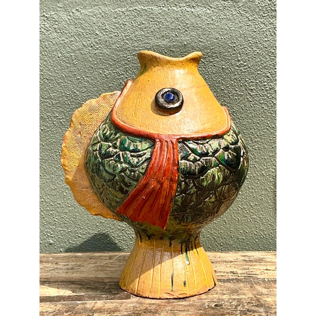 This vibrant vintage Italian ceramic fish is a celebration of whimsical Mediterranean folk art. Hand-crafted with an...