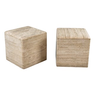 Vintage Travertine Cube Side Table, 1970s For Sale
