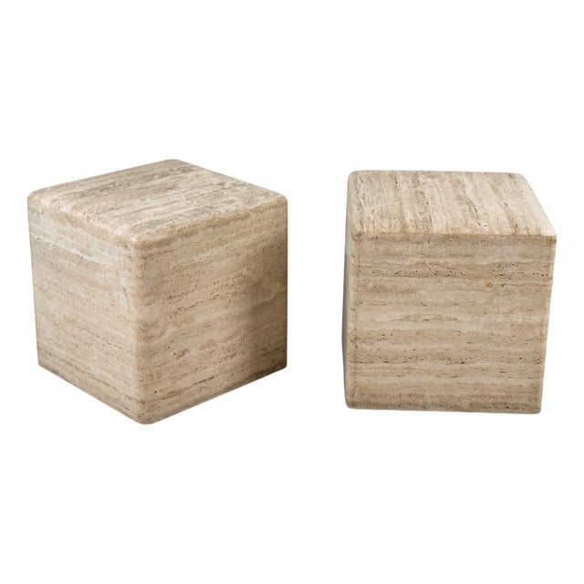 Vintage Travertine Cube Side Table, 1970s For Sale