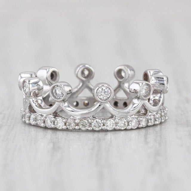2010s 0.58ctw Eternity Diamond Crown Ring 14k White Gold Size 4.25 Stackable For Sale - Image 5 of 8