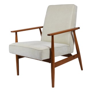 Vintage Armchair in Beige and Teak, 1970s For Sale