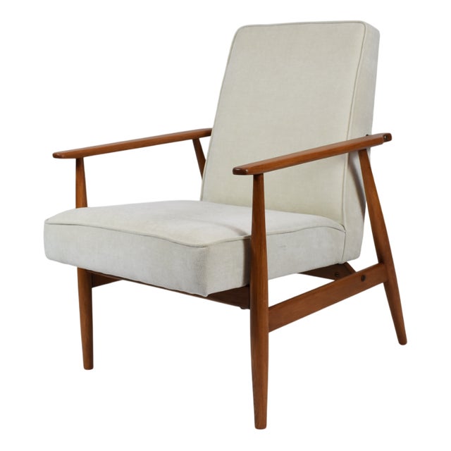 Vintage Armchair in Beige and Teak, 1970s For Sale
