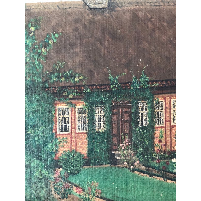 Green Vintage Original Cottage Oil Painting: Framed Nature Garden Art For Sale - Image 8 of 13