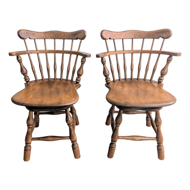 Vintage Ethan Allen Rock Maple Dining Chair Comb-Back Swivel - A Pair For Sale