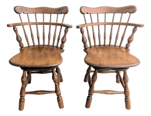 Vintage Ethan Allen Rock Maple Dining Chair Comb-Back Swivel - A Pair