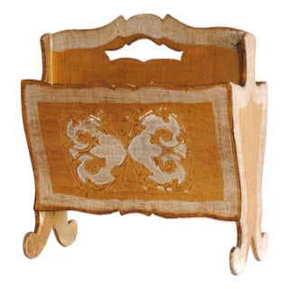 Vintage Wooden Florentine Magazine Rack, 1950s For Sale