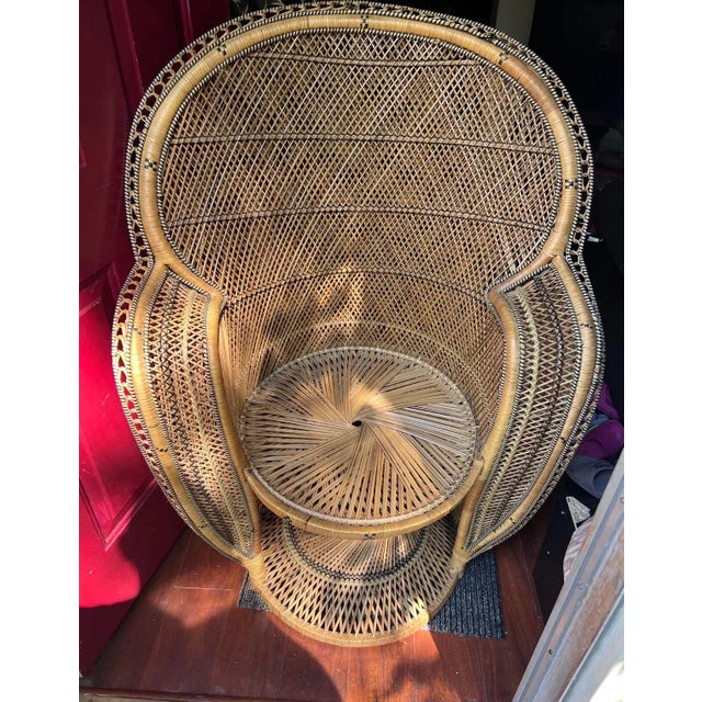 Wood Petite Vintage Wicker Peacock Chair and Cushion For Sale - Image 7 of 12