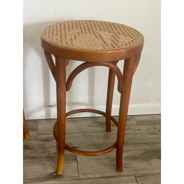 1950s Italian Bistro Style Mid Century Bentwood and Cane Counter Height Stools - Set of 3 For Sale In Miami - Image 6 of 12
