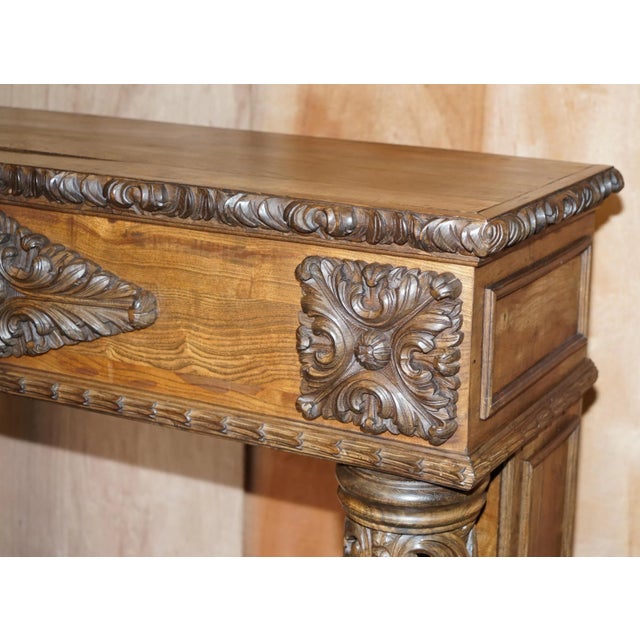 Wood Antique Hand Carved Solid Elm Fireplace Column, 1880s For Sale - Image 7 of 18