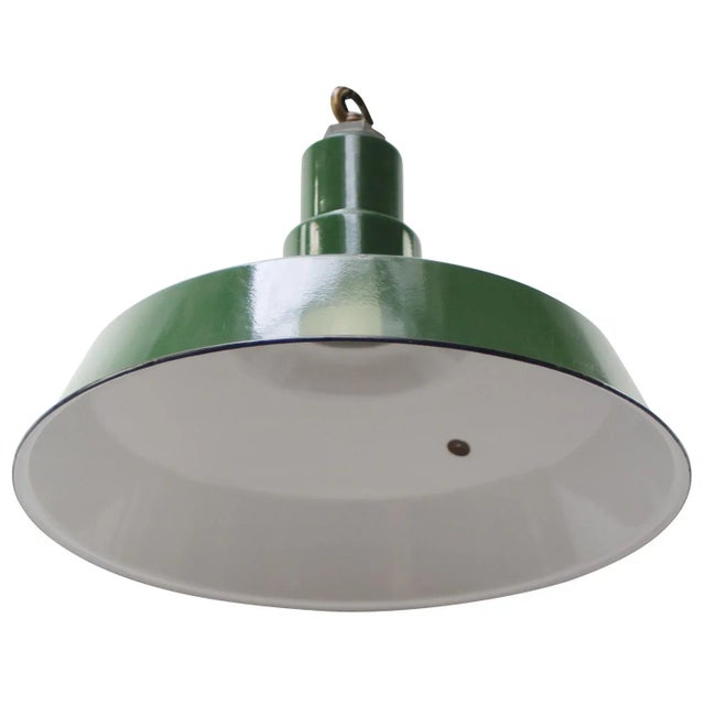 Industrial Vintage American Industrial Green Enamel Pendant Light For Sale - Image 3 of 5