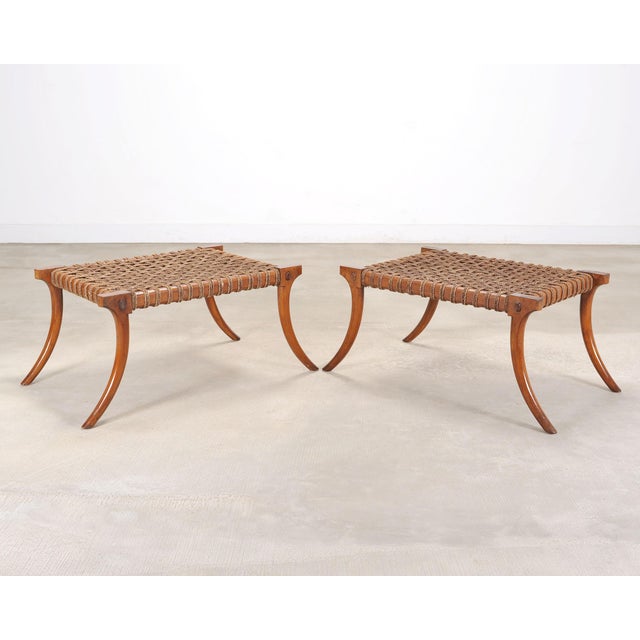 Pair of Robsjohn-Gibbings Style Walnut Klismos Rope Benches For Sale - Image 18 of 18