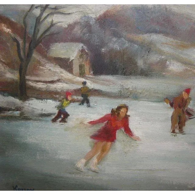 Early 20th Century Skaters Modernist Oil Painting by Sigmund Kozlow For Sale - Image 5 of 10
