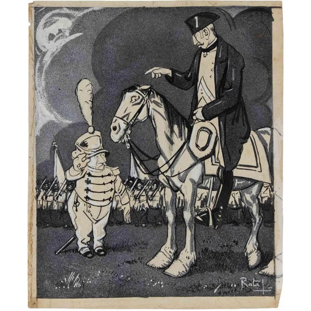 Gabriele Galantara, The General, Mixed Media Drawing, 1909 For Sale
