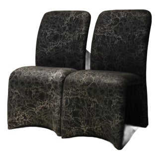 Pair of Postmodern Waterfall Dining Chairs in Marbleized Upholstery For Sale