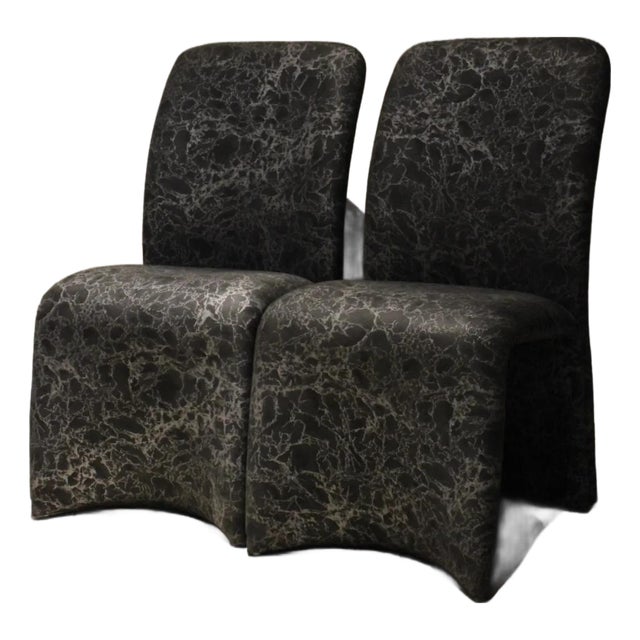 Pair of Postmodern Waterfall Dining Chairs in Marbleized Upholstery For Sale