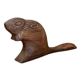 Vintage Carved Wood Beaver Sculpture For Sale