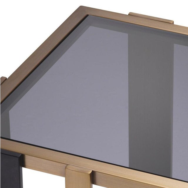 Square Side Table in Smoked Glass and Brushed Brass Finish For Sale - Image 4 of 5