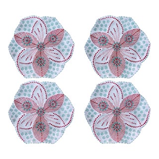 Set of 4 Hand-Painted South African Ceramic Salad & Dessert Plates For Sale