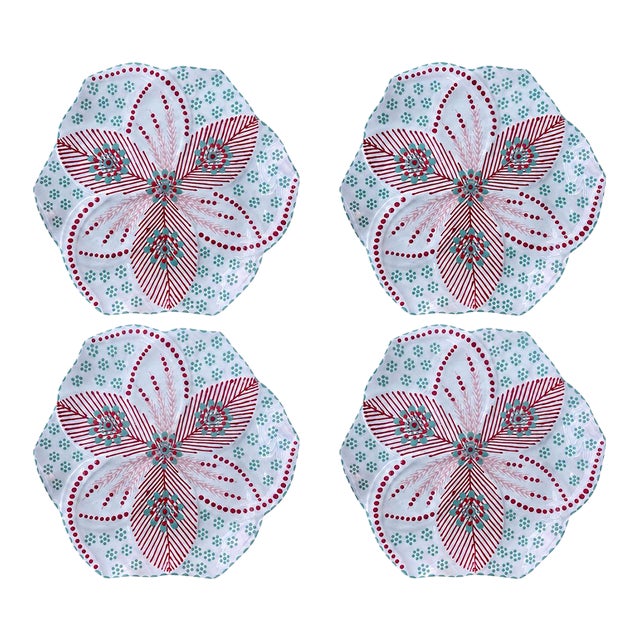 Set of 4 Hand-Painted South African Ceramic Salad & Dessert Plates For Sale