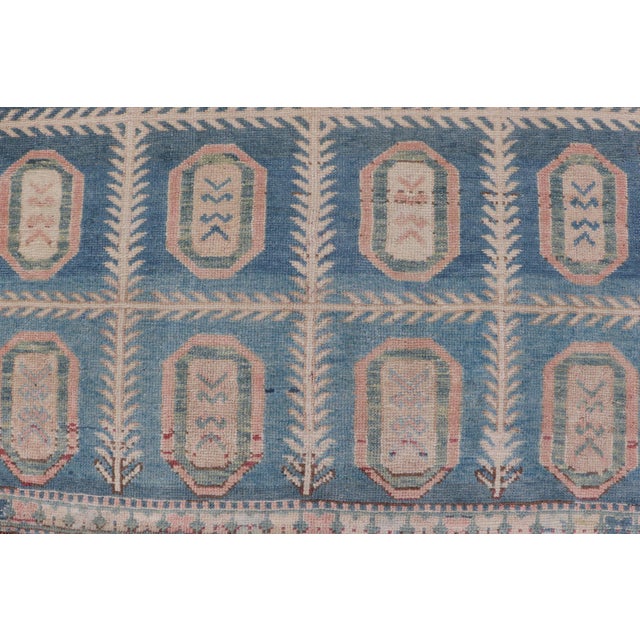 Baby Blue Vintage Hand-Knotted Turkish Tulu Rug in Wool With All-Over Medallion Design For Sale - Image 8 of 10