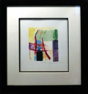 Vintage Mark Dickson Abstract Monotype Print on Paper, Framed