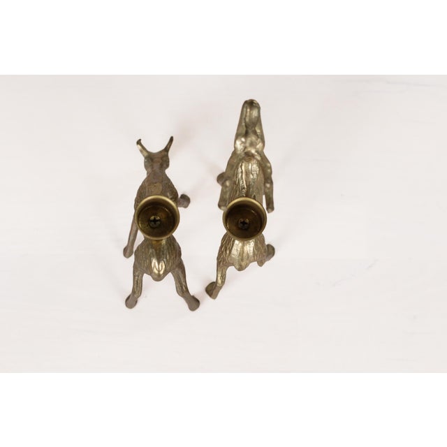 Metal Midcentury Brass Deer Candle Holders, Stag and Doe Pair For Sale - Image 7 of 14